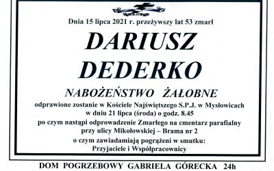 Zmarł nasz kolega Dariusz Dederko